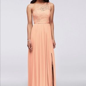 One shoulder bridesmaid dress from David’s Bridal.